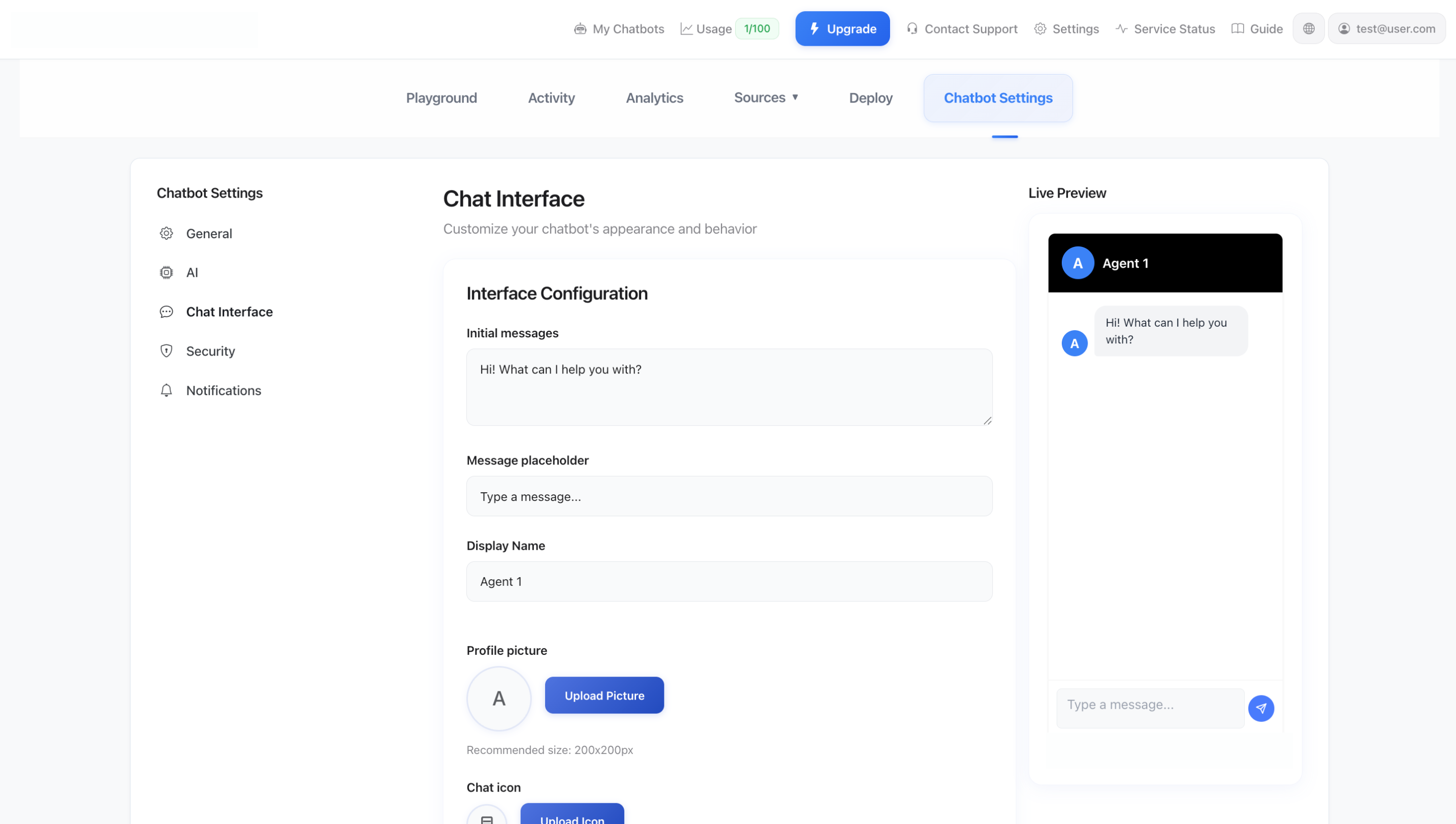 Chat Interface Settings